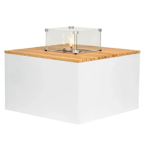 Easyfires cube vuurtafel wit - met glasombouw en aan