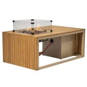Enjoyfires | Feuertisch Mida | Aluminium (Sand) und Teakholz | 120 x 80 cm