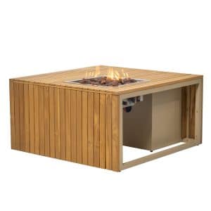 Enjoyfires | Feuertisch Mida | Aluminium (Sand) und Teakholz | 90 x 90 cm