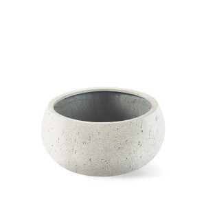 lage ronde polyester plantenbak in antiek wit