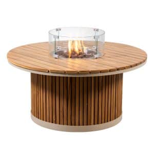 Enjoyfires | Feuertisch Mallorca | Teakholz und Aluminium | Ø110 cm
